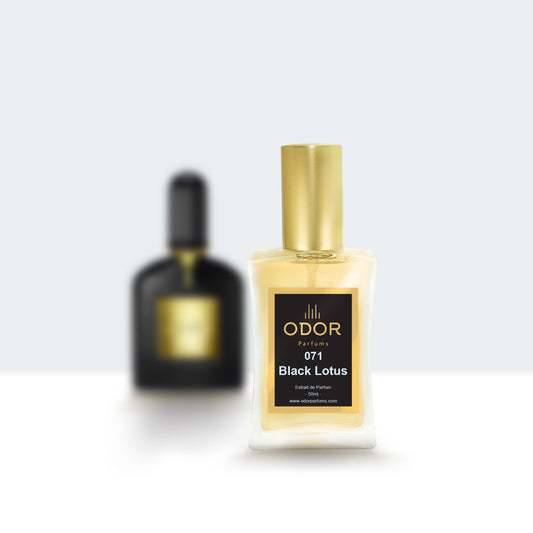 Eleganter Flakon des 071 Black Lotus Parfums – ein geheimnisvoller, luxuriöser Duft mit intensiven, blumigen und holzigen Noten.